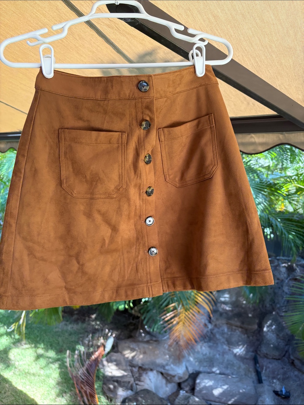 Marine Layer - Button-Front A-Line Skirt in Brown